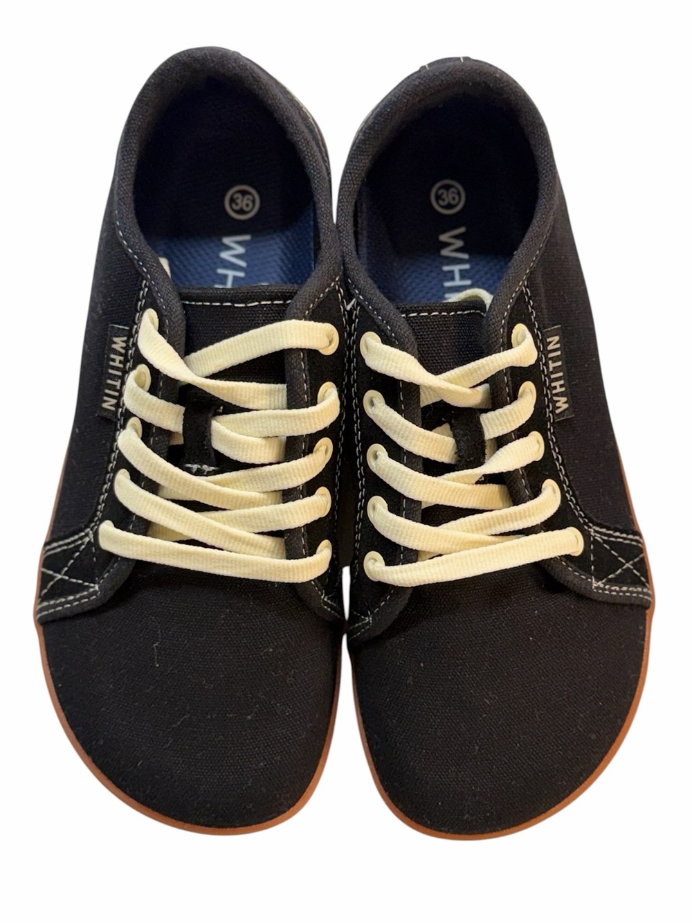 WHITIN W81 V2 Black Gum Barefoot Minimalist Canvas Sneakers EU 36 NWOB